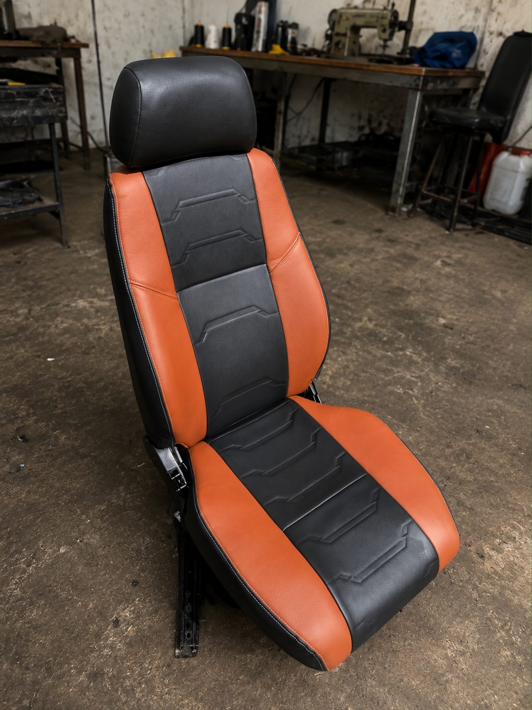 Custom orange and black two-tone seat build